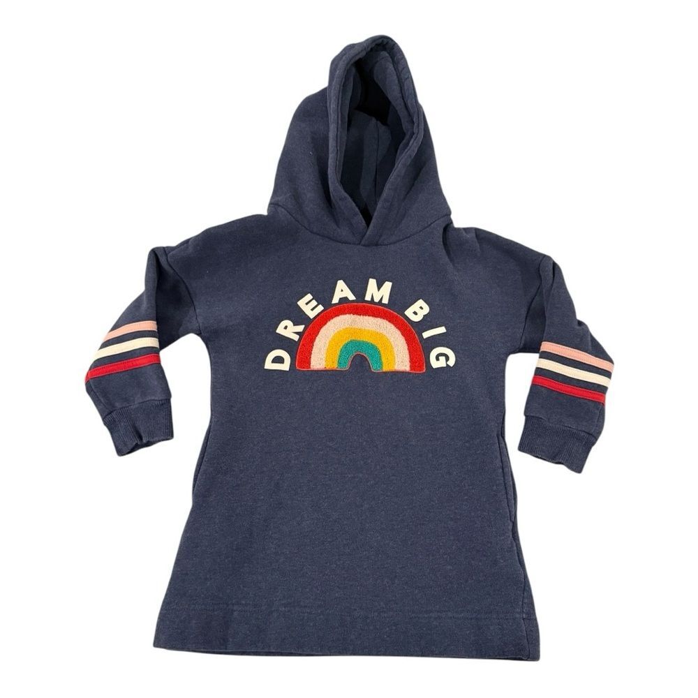 Boden Dream Big Kids Size 5/6 116 cm Youth Hoodie Dress Blue Rainbow